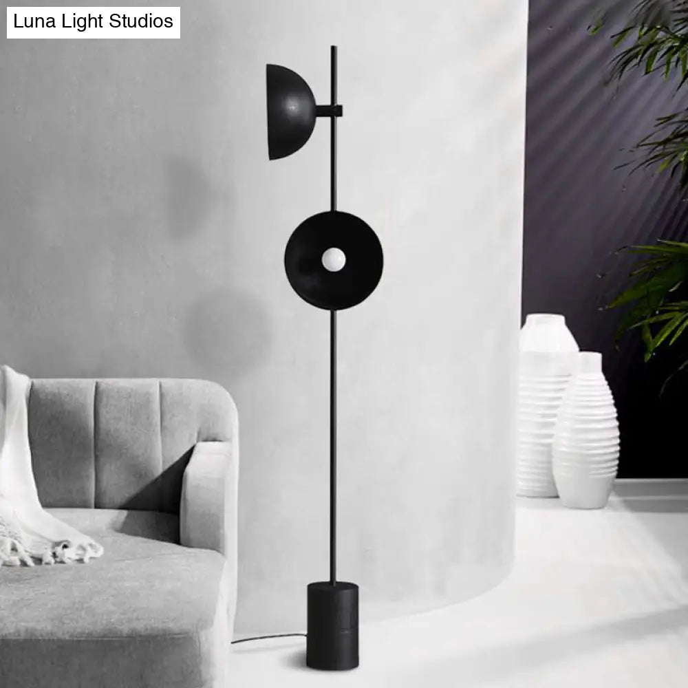 Minimalist Metal Shade Black Finish Reading Floor Lamp With 2 Bulbs