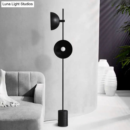 Minimalist Metal Shade Black Finish Reading Floor Lamp With 2 Bulbs