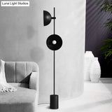 Minimalist Metal Shade Black Finish Reading Floor Lamp With 2 Bulbs