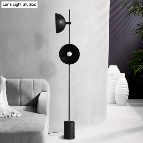 Minimalist Metal Shade Black Finish Reading Floor Lamp With 2 Bulbs