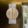 Minimalist Metallic Circle Wall Lamp With Led Sconce - Black/White Rectangle Marble Backplate