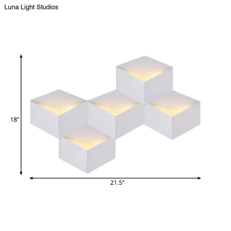 Minimalist Metallic Geometric Wall Mount Light: Cubic Shape 1/2-Light White Lamp For Corridor