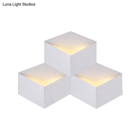Minimalist Metallic Geometric Wall Mount Light: Cubic Shape 1/2-Light White Lamp For Corridor