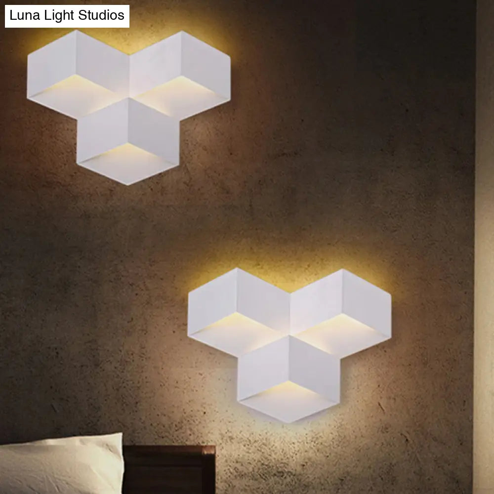 Minimalist Metallic Geometric Wall Mount Light: Cubic Shape 1/2-Light White Lamp For Corridor