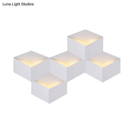 Minimalist Metallic Geometric Wall Mount Light: Cubic Shape 1/2-Light White Lamp For Corridor