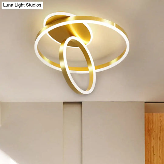 Minimalist Metallic Rings Flush Led Gold Ceiling Lamp - 18’/21.5’ W Warm/White Light