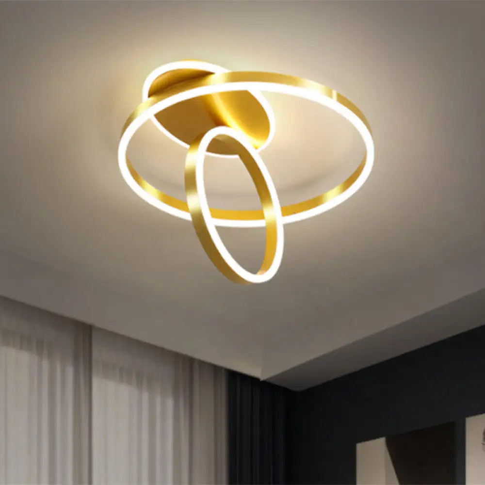 Minimalist Metallic Rings Flush Led Gold Ceiling Lamp - 18’/21.5’ W Warm/White Light / 18’ Warm