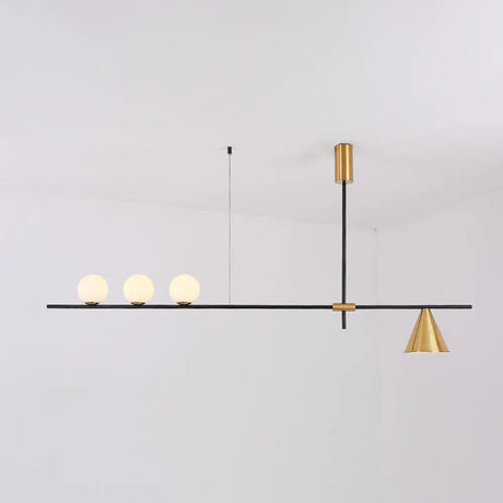 Minimalist Modern Linear Chandelier With Spherical White Glass Ceiling Light Fixture 4 / Gold