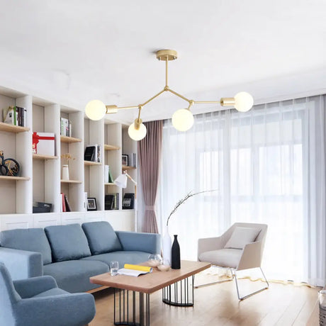 Minimalist Molecular Metal Chandelier: Stylish Living Room Lighting 4 / Gold