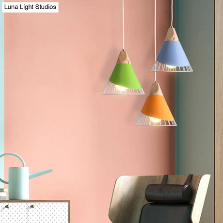 Minimalist Nordic Macaroon Hanging Light With Solid Wood Shade For Bedroom