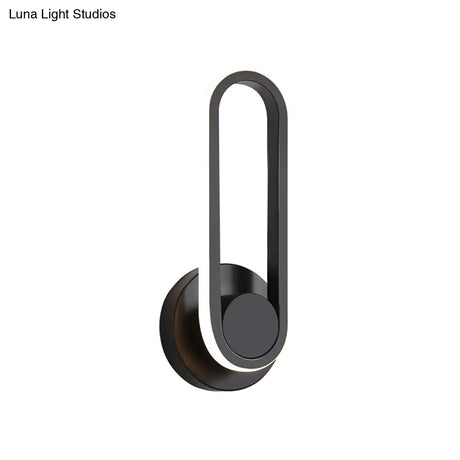 Minimalist Oblong-Ring Led Bedside Lamp In Black/White - Acrylic Shade Warm/White Light