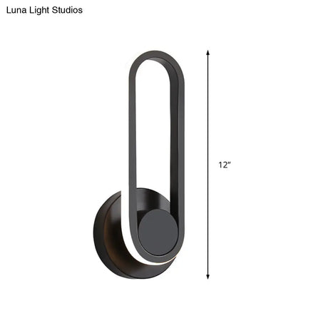 Minimalist Oblong-Ring Led Bedside Lamp In Black/White - Acrylic Shade Warm/White Light