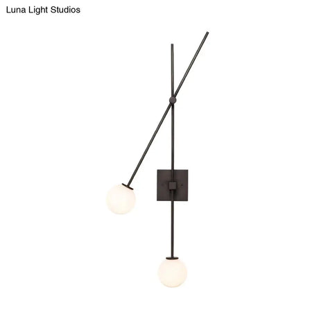 Minimalist Opal Glass Bubble Wall Sconce With Metal Arm - 2 Bulb Light Fixture In Black/Gold