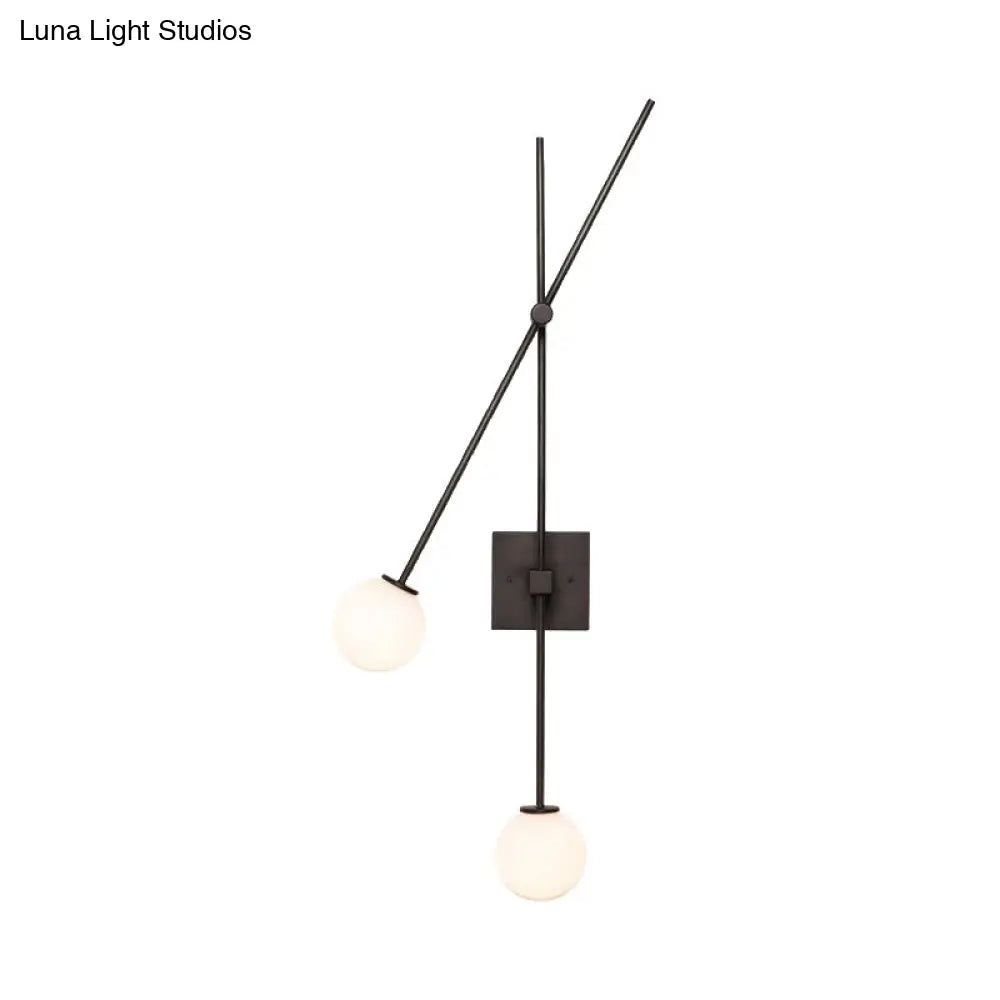 Minimalist Opal Glass Bubble Wall Sconce With Metal Arm - 2 Bulb Light Fixture In Black/Gold