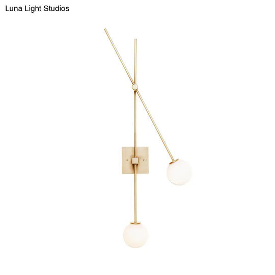 Minimalist Opal Glass Bubble Wall Sconce With Metal Arm - 2 Bulb Light Fixture In Black/Gold