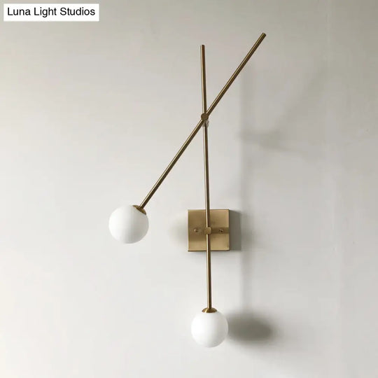 Minimalist Opal Glass Bubble Wall Sconce With Metal Arm - 2 Bulb Light Fixture In Black/Gold