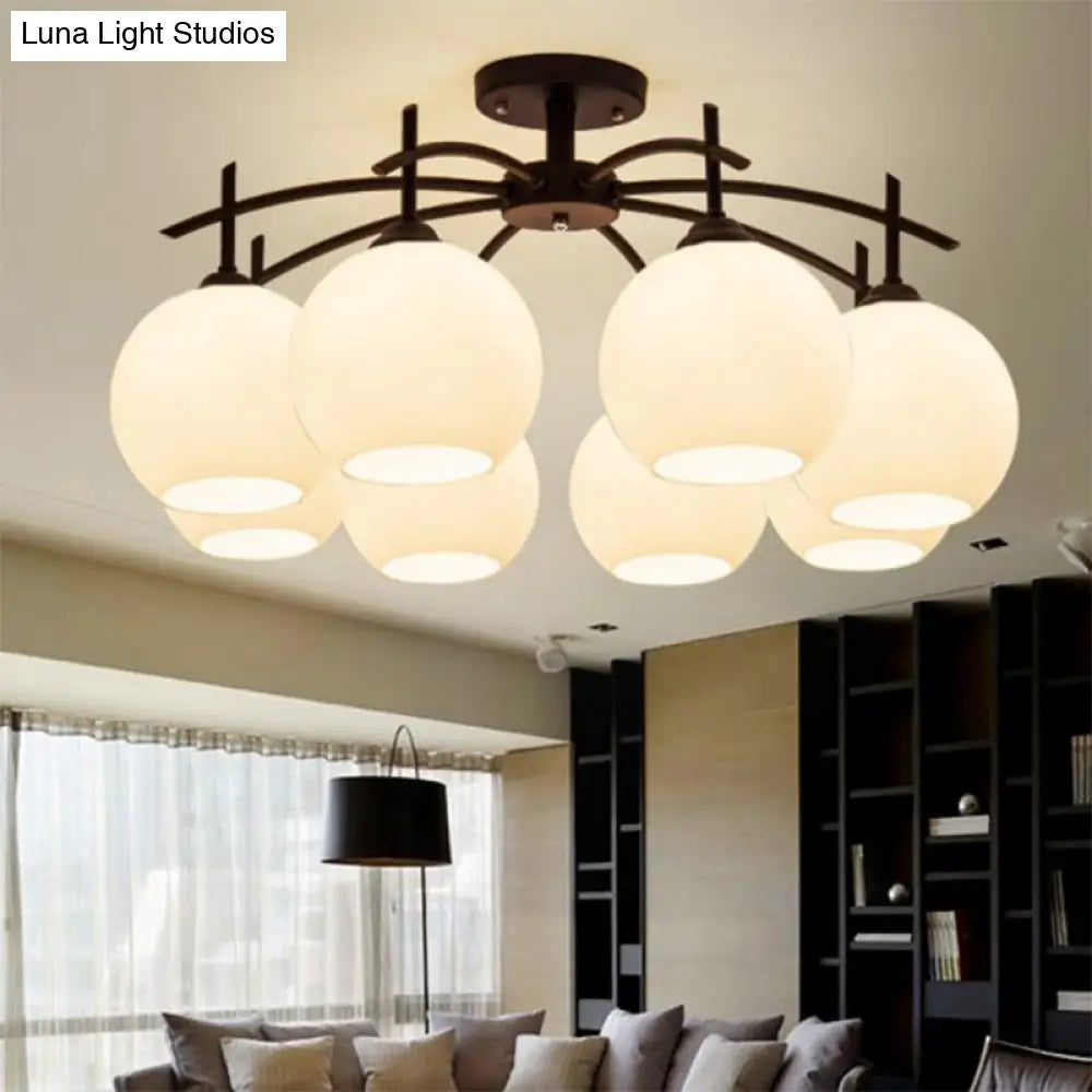 Minimalist Opal Glass Flush Light In Black For Living Room Ceiling
