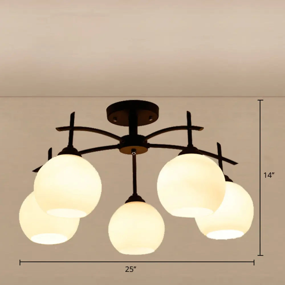Minimalist Opal Glass Flush Light In Black For Living Room Ceiling 5 /