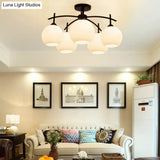 Minimalist Opal Glass Flush Light In Black For Living Room Ceiling