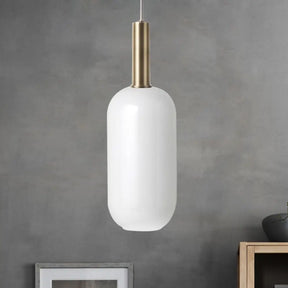 Minimalist Opal Glass Oblong Ceiling Pendant With Brass Frame - 1-Light Hanging Lamp Kit For Tables