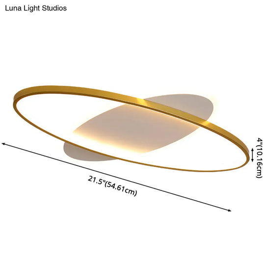 Minimalist Oval Gold Flush Mount Led Ceiling Light Fixture