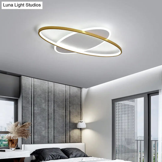 Minimalist Oval Gold Flush Mount Led Ceiling Light Fixture