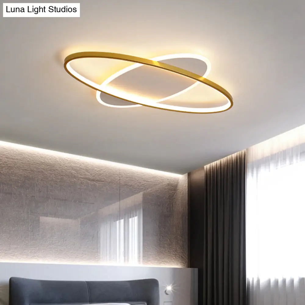 Minimalist Oval Gold Flush Mount Led Ceiling Light Fixture
