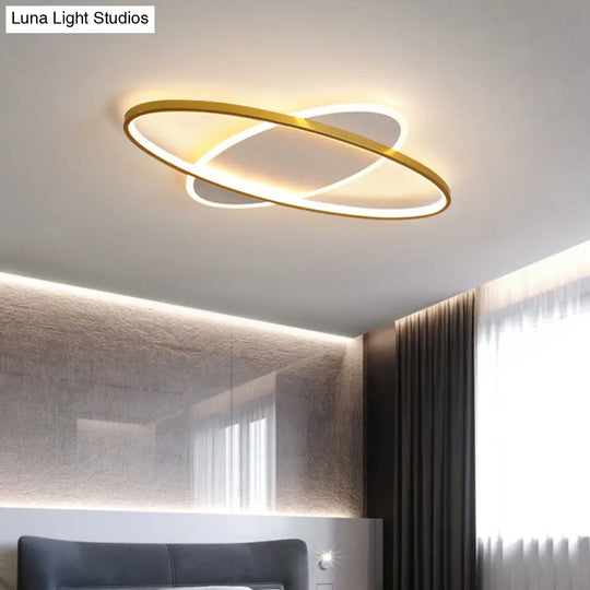 Minimalist Oval Gold Flush Mount Led Ceiling Light Fixture