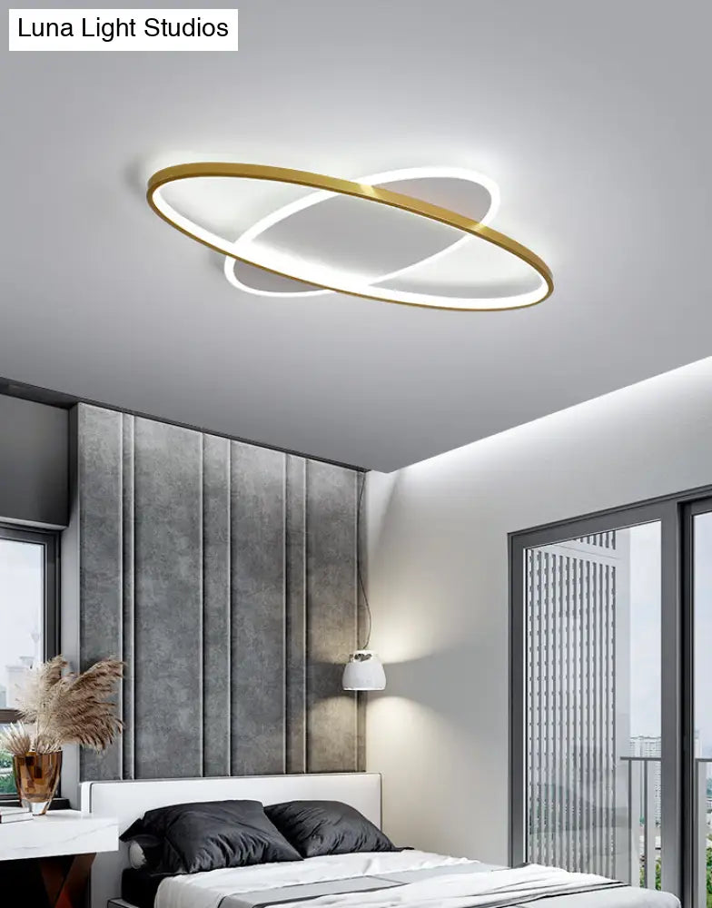 Minimalist Oval Gold Flush Mount Led Ceiling Light Fixture