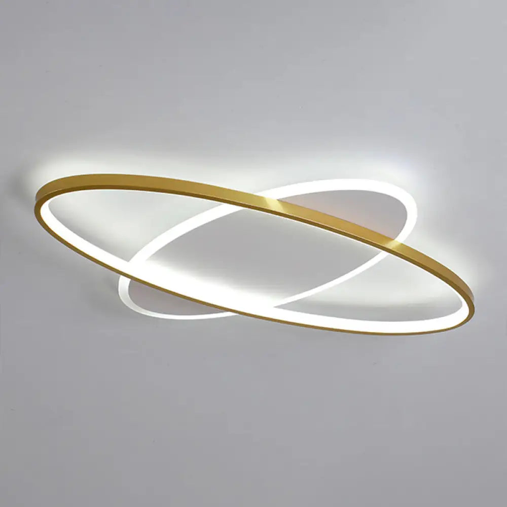 Minimalist Oval Gold Flush Mount Led Ceiling Light Fixture / White 18