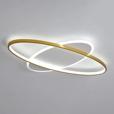 Minimalist Oval Gold Flush Mount Led Ceiling Light Fixture / White 18