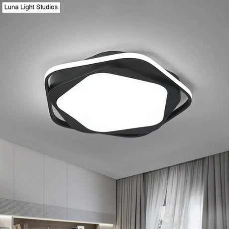Minimalist Pentagonal Flush Mount Lighting Black Acrylic Led Fixture For Bedroom. Ceiling Light
