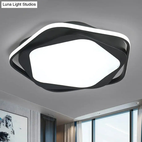 Minimalist Pentagonal Flush Mount Lighting Black Acrylic Led Fixture For Bedroom. Ceiling Light