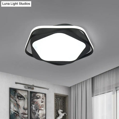 Minimalist Pentagonal Flush Mount Lighting Black Acrylic Led Fixture For Bedroom. Ceiling Light