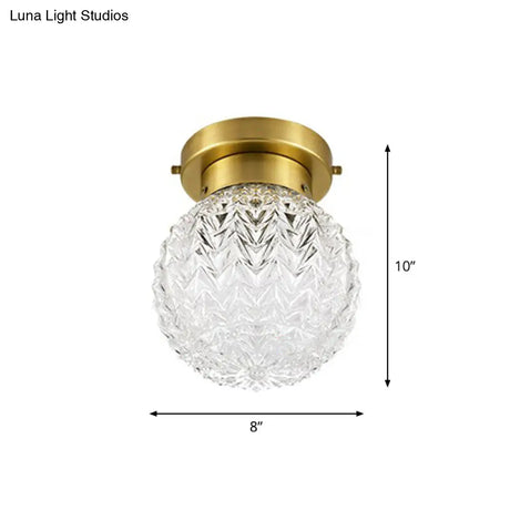 Minimalist Pineapple Glass Ceiling Light For Corridor With Brass Flush Mount