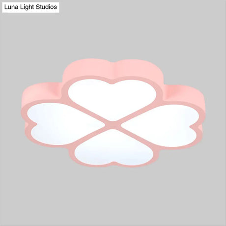 Minimalist Pink Led Ceiling Mount Flush Lamp For Nursery - Clover Light Fixture
