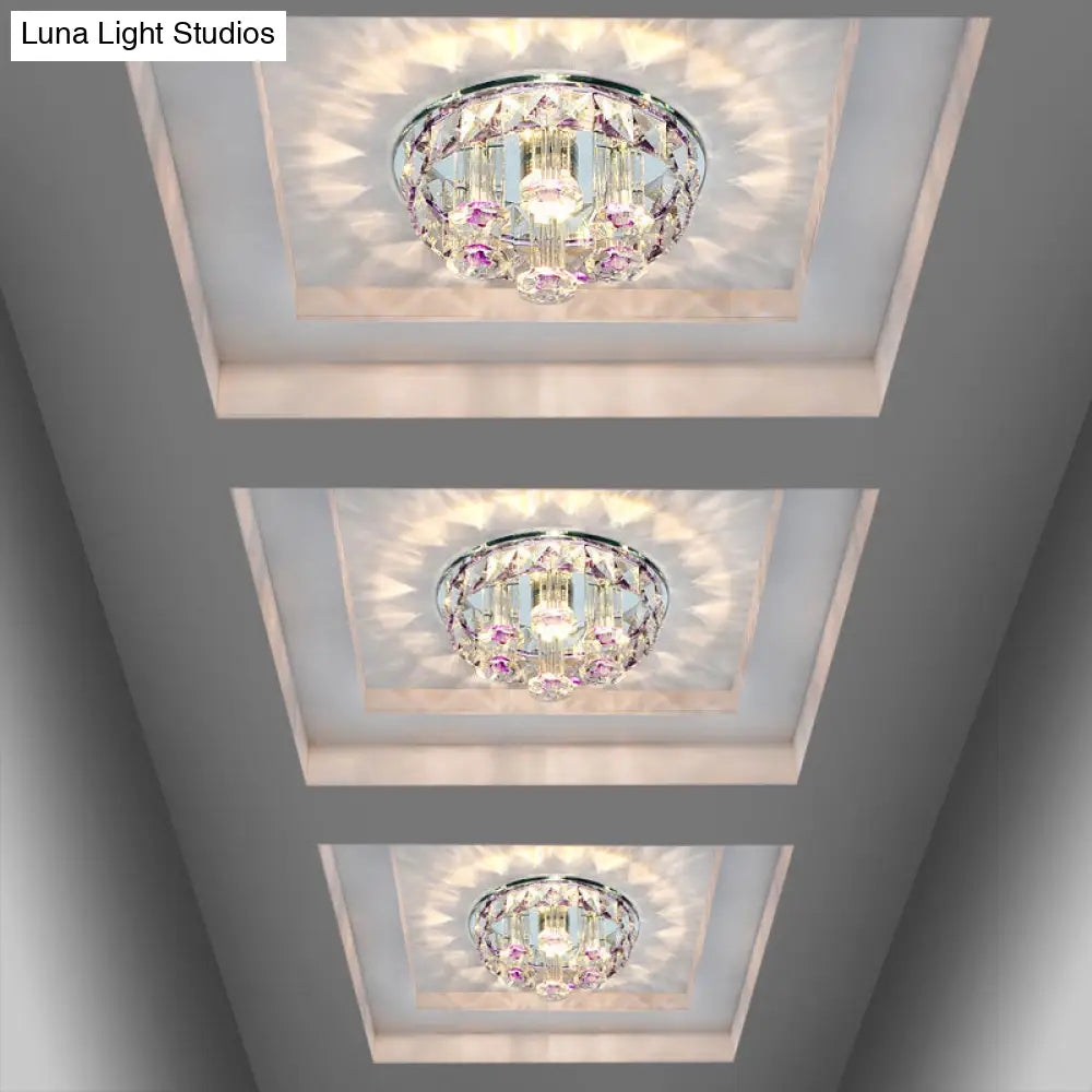 Minimalist Prismatic Optical Crystal Led Round Ceiling Flush Mount Light Fixture