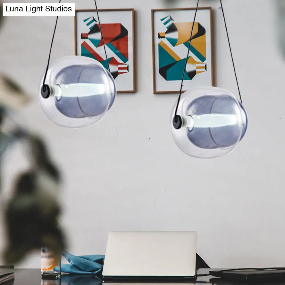 Minimalist Oval Drop Pendant: Dual Glass With 1 Head In Purple - Ideal For Living Room Hanging