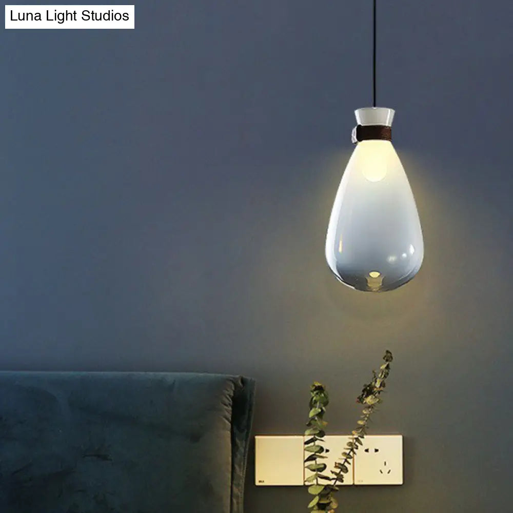Minimalist Raindrop Glass Hanging Light With Leather Strap - 1-Light Suspended Lighting Fixture