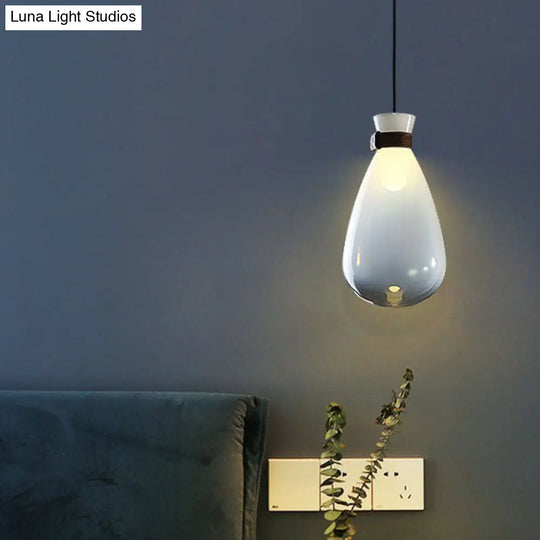 Minimalist Raindrop Glass Hanging Light With Leather Strap - 1-Light Suspended Lighting Fixture