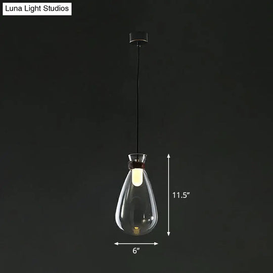Minimalist Raindrop Glass Hanging Light With Leather Strap 1-Light Suspended Lighting Fixture Clear