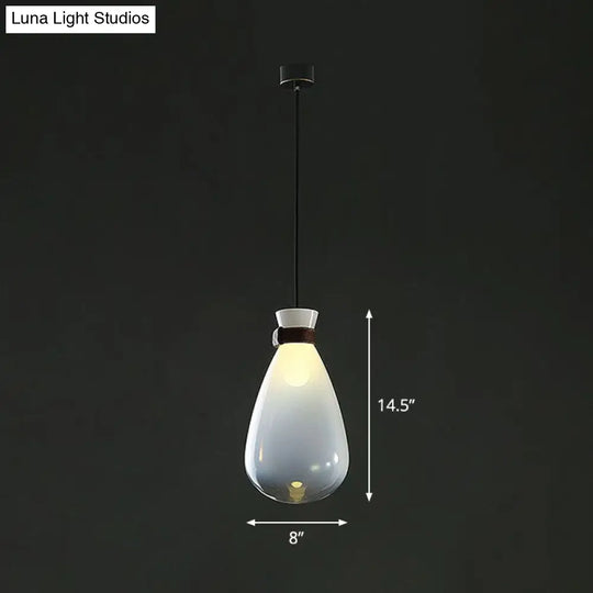 Minimalist Raindrop Glass Hanging Light With Leather Strap 1-Light Suspended Lighting Fixture White