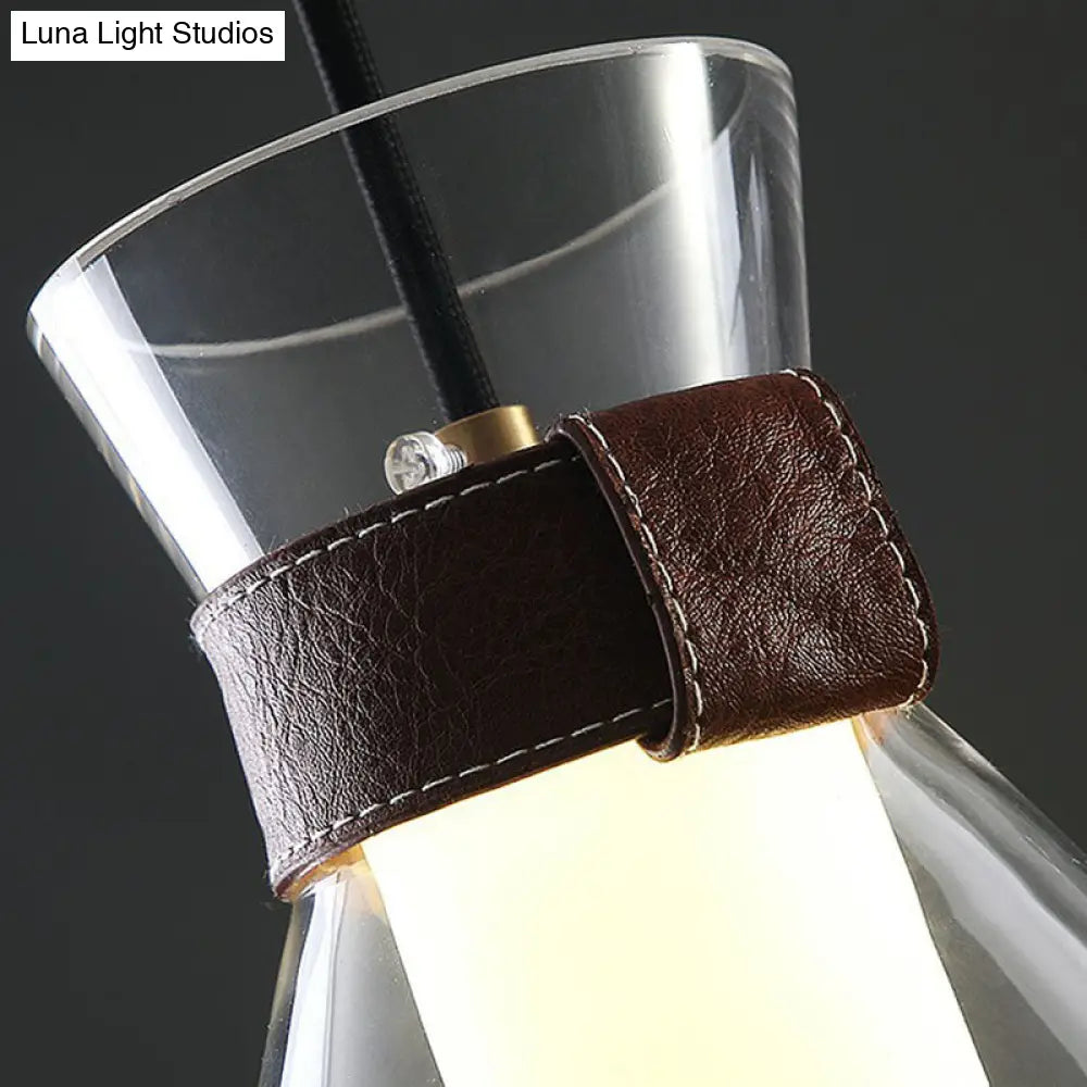 Minimalist Raindrop Glass Hanging Light With Leather Strap - 1-Light Suspended Lighting Fixture