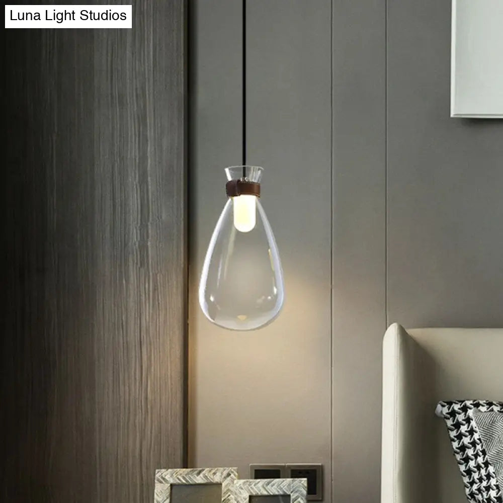 Minimalist Raindrop Glass Hanging Light With Leather Strap - 1-Light Suspended Lighting Fixture