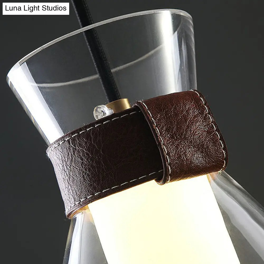 Minimalist Raindrop Glass Hanging Light With Leather Strap 1-Light Suspended Lighting Fixture