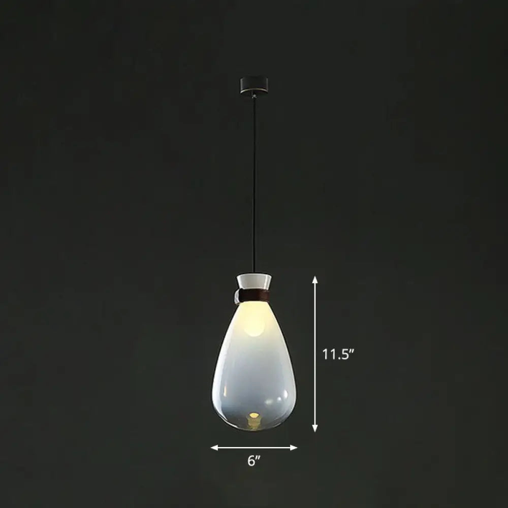 Minimalist Raindrop Glass Hanging Light With Leather Strap - 1-Light Suspended Lighting Fixture