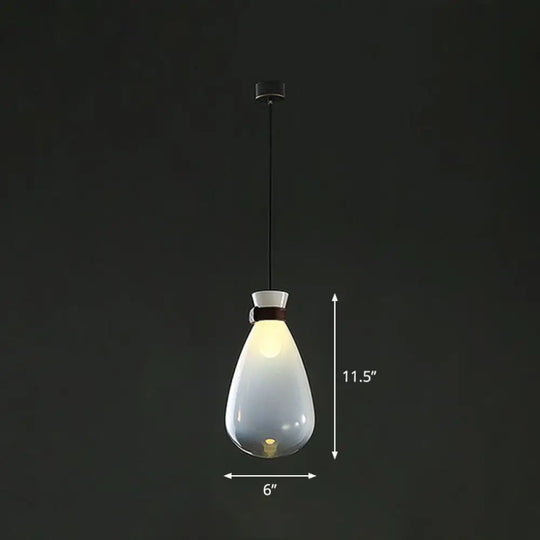 Minimalist Raindrop Glass Hanging Light With Leather Strap - 1-Light Suspended Lighting Fixture