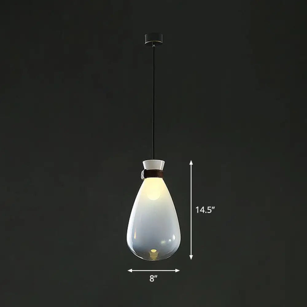 Minimalist Raindrop Glass Hanging Light With Leather Strap - 1-Light Suspended Lighting Fixture