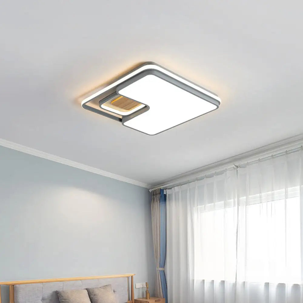 Minimalist Rectangular/Square Led Flushmount Ceiling Light In Grey/Black With Warm/White Grey /