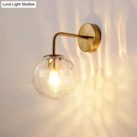 Minimalist Rippled Glass Sphere Wall Lamp With Gold Sconce Lighting